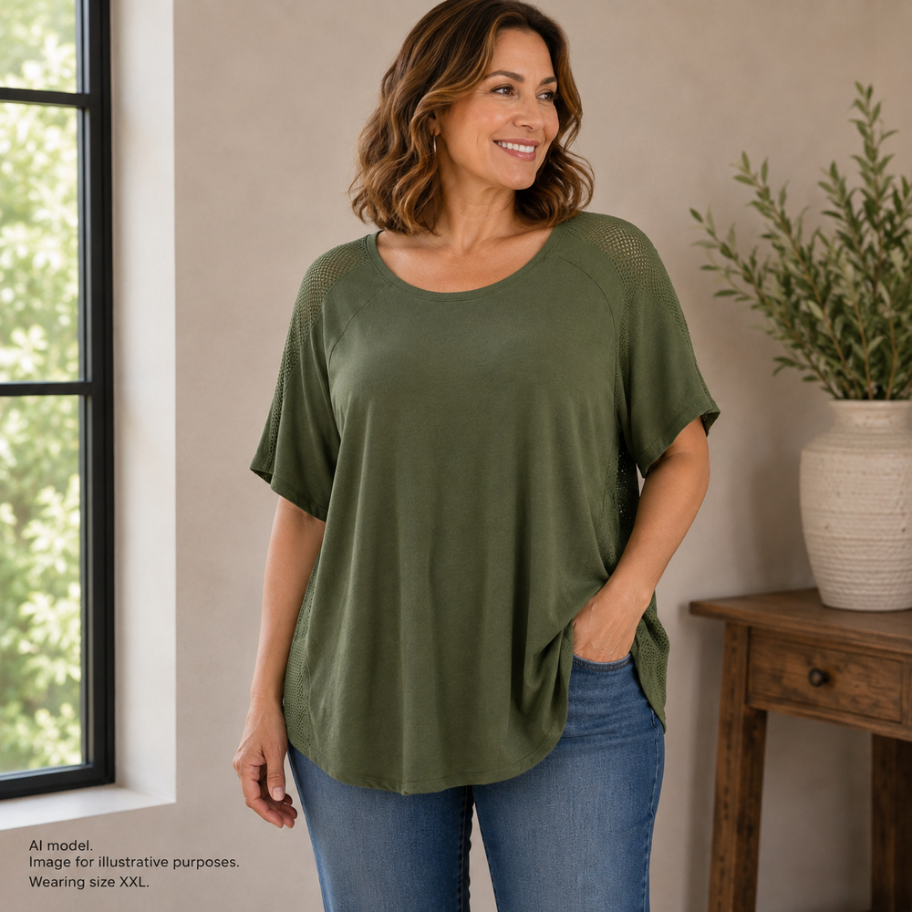 Chico's Shirt 4 Womens XXL Green Zenergy Mesh Raglan Scoop Neck Tee Top